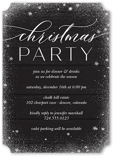 Snowy Winter Holiday Invitation, Black, 5x7 Flat, Christmas, Pearl Shimmer Cardstock, Ticket