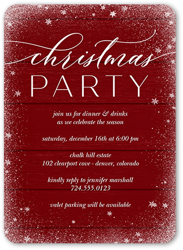 Snowy Winter Holiday Invitation, Red, 5x7 Flat, Christmas, 100% Recycled Cardstock , Rounded, Marsala