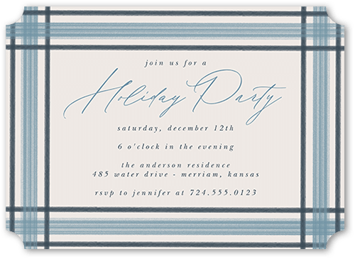 Plaid Edge Holiday Invitation, Blue, 5x7 Flat, Holiday, Pearl Shimmer Cardstock, Ticket