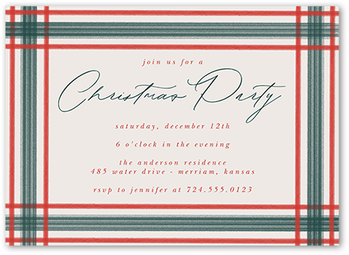 Plaid Edge Holiday Invitation, Red, 5x7 Flat, Christmas, Matte, Signature Smooth Cardstock, Square
