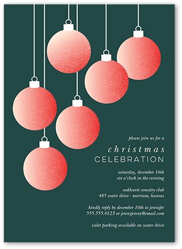 Editable Ornaments Holiday Invitation, Green, 5x7 Flat, Write Your Own Greeting, Standard Smooth Cardstock, Square