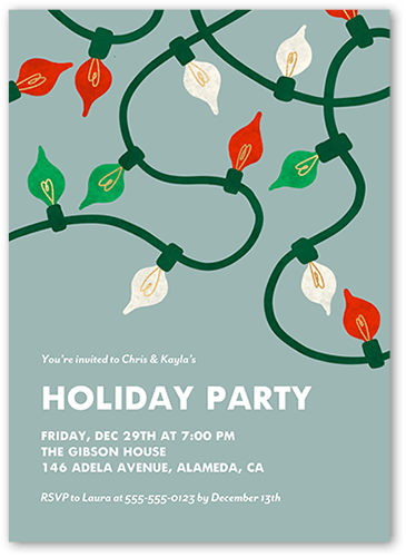 Fun String Lights Holiday Invitation, Green, 5x7 Flat, Write Your Own Greeting, Matte, Signature Smooth Cardstock, Square