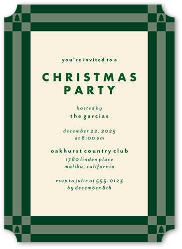 Checkered Tree Holiday Invitation, Green, 5x7 Flat, Christmas, Matte, Signature Smooth Cardstock, Ticket, White