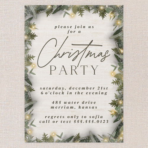 Holly Lights Holiday Invitation, White, 5x7 Flat, Christmas, Pearl Shimmer Cardstock, Square, White