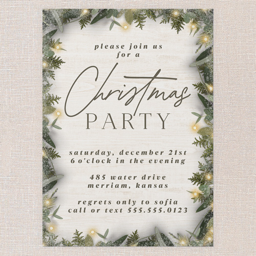 Holly Lights Holiday Invitation, White, 5x7 Flat, Christmas, 100% Recycled Cardstock ?, Square