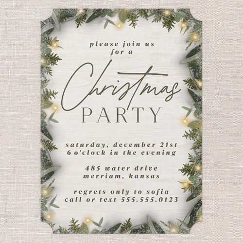 Holly Lights Holiday Invitation, White, 5x7 Flat, Christmas, Pearl Shimmer Cardstock, Ticket