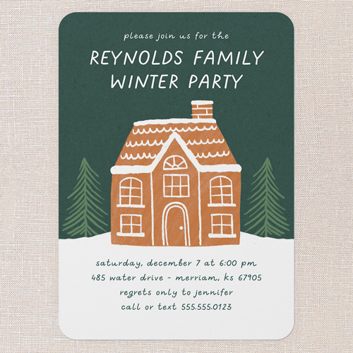 Gingerbread Gesture Holiday Invitation, Green, 5x7 Flat, Write Your Own Greeting, 100% Recycled Cardstock ?, Rounded