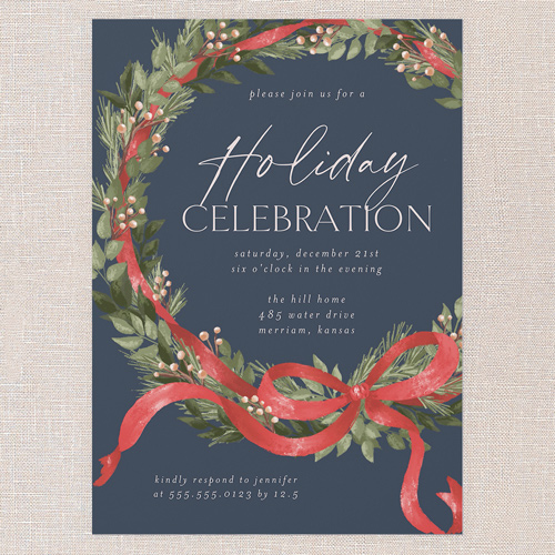 Timeless Wreath Holiday Invitation, Blue, 5x7 Flat, Write Your Own Greeting, Standard Smooth Cardstock, Square