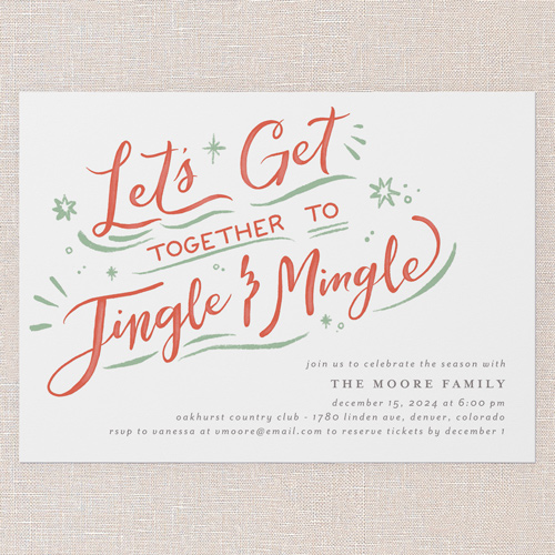 Merriest Mingle Holiday Invitation, White, 5x7 Flat, Holiday, Pearl Shimmer Cardstock, Square