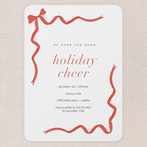 Bow Border Holiday Invitation, White, 5x7 Flat, Holiday, Standard Smooth Cardstock, Rounded