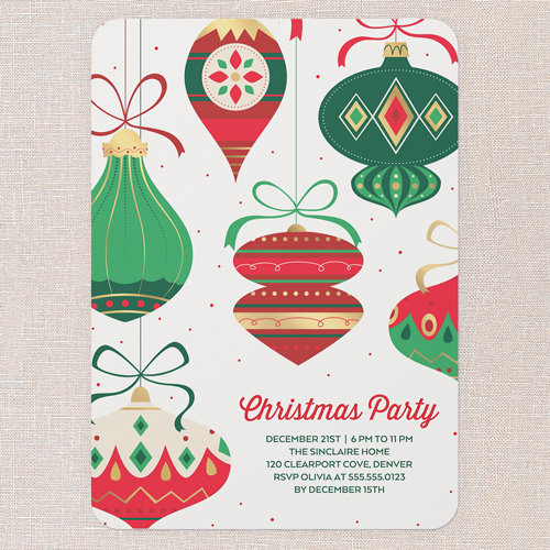 Ornament Gathering Holiday Invitation, White, 5x7 Flat, Christmas, Standard Smooth Cardstock, Rounded, Almond