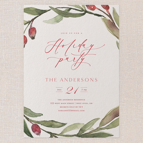 Berry Wreath Invite Holiday Invitation, Beige, 5x7 Flat, Holiday, Luxe Double-Thick Cardstock, Square, Beige