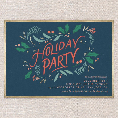 Holly Gathering Holiday Invitation, Blue, 5x7 Flat, Holiday, Pearl Shimmer Cardstock, Square, Indigo