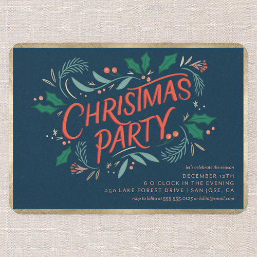 Holly Gathering Holiday Invitation, Blue, 5x7 Flat, Christmas, Standard Smooth Cardstock, Rounded, Indigo