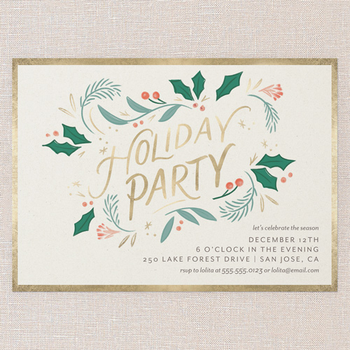 Holly Gathering Holiday Invitation, Beige, 5x7 Flat, Holiday, Matte, Signature Smooth Cardstock, Square, Beige