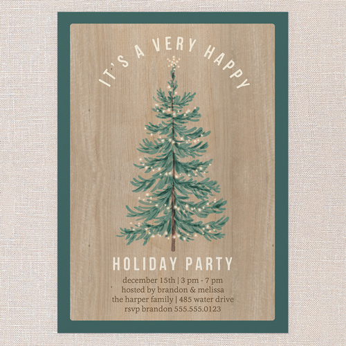 Twinkle Pine Gathering Holiday Invitation, Green, 5x7 Flat, Holiday, Pearl Shimmer Cardstock, Square, Tropical