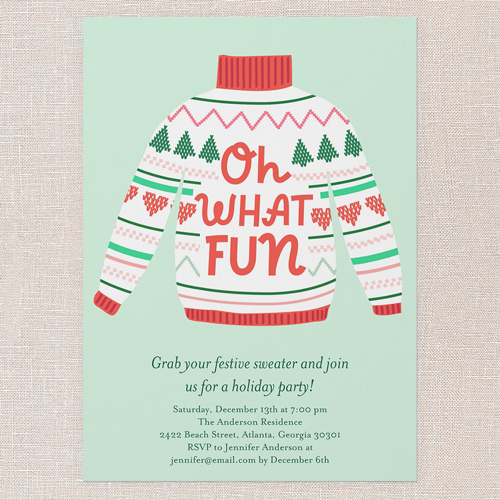 Sweater Soiree Holiday Invitation, Green, 5x7 Flat, Holiday, Matte, Signature Smooth Cardstock, Square, Sea Breeze