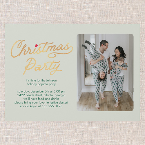 Starry Script Invite Holiday Invitation, Green, 5x7 Flat, Christmas, Standard Smooth Cardstock, Square, Mint