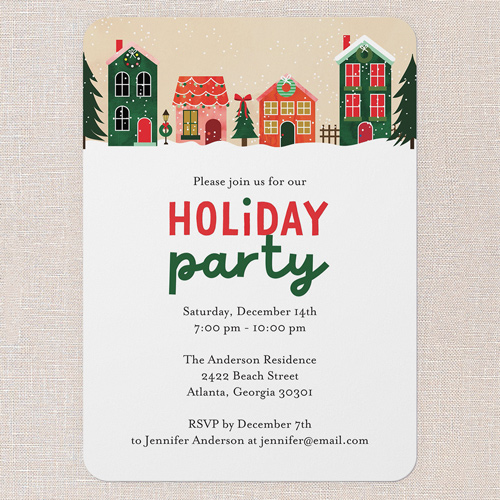Festive Village Holiday Invitation, White, 5x7 Flat, Holiday, Standard Smooth Cardstock, Rounded, White