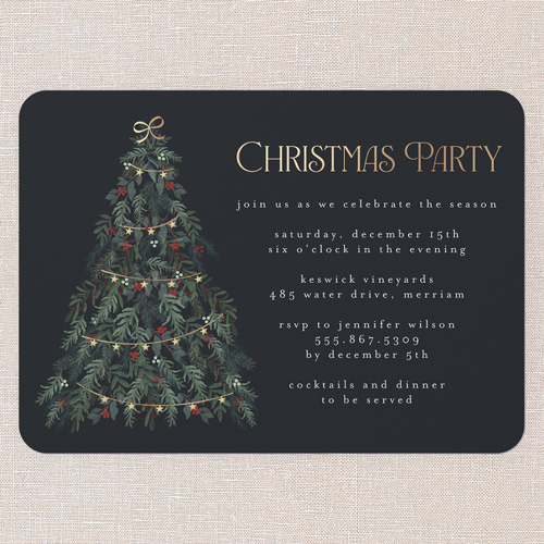 Garland Gathering Holiday Invitation, Grey, 5x7 Flat, Christmas, Pearl Shimmer Cardstock, Rounded, Charcoal