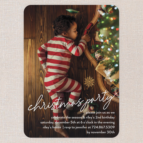 Cozy Moments Holiday Invitation, White, 5x7 Flat, Christmas, Pearl Shimmer Cardstock, Rounded, White