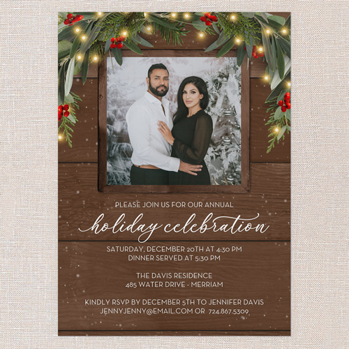 Evergreen Glow Holiday Invitation, Brown, 5x7 Flat, Holiday, Standard Smooth Cardstock, Square, Chocolate