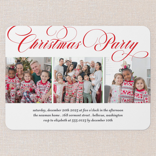 Swirl Invitation Holiday Invitation, Red, 5x7 Flat, Christmas, Matte, Signature Smooth Cardstock, Rounded, Red