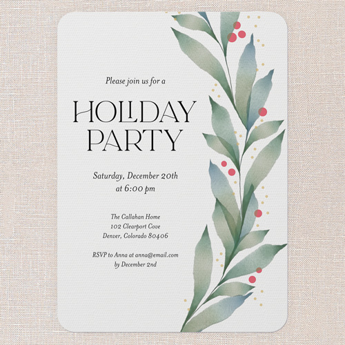Holiday Leafage Holiday Invitation, White, 5x7 Flat, Holiday, Matte, Signature Smooth Cardstock, Rounded, White