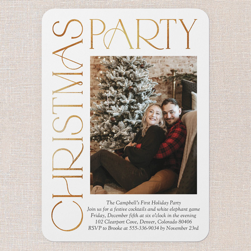 Shiny Serif Holiday Invitation, White, 5x7 Flat, Christmas, Standard Smooth Cardstock, Rounded, White