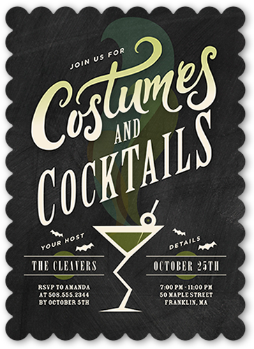 Haunted Cocktails Halloween Invitation, Grey, Pearl Shimmer Cardstock, Scallop