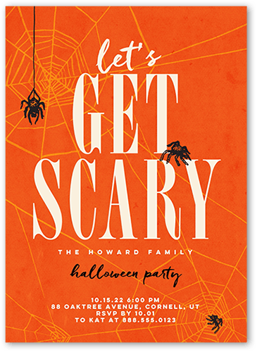 Lets Get Scary Halloween Invitation, Orange, 5x7 Flat, Standard Smooth Cardstock, Square