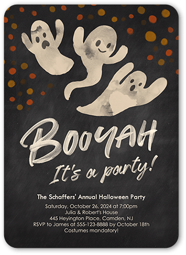 Booyah Halloween Invitation, Grey, 5x7 Flat, Pearl Shimmer Cardstock, Rounded