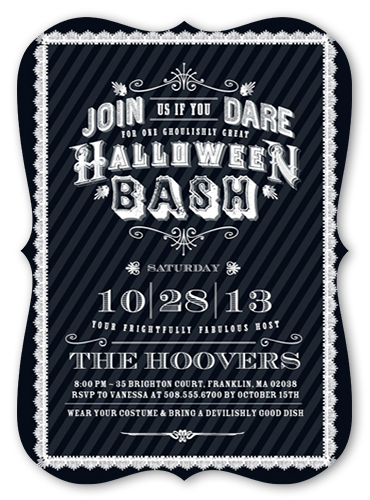 Ghoulish Gala Halloween Invitation, Black, Pearl Shimmer Cardstock, Bracket