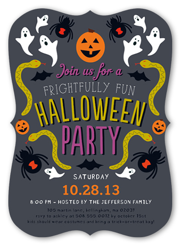 Frightfully Fun Halloween Invitation, Grey, Pearl Shimmer Cardstock, Bracket