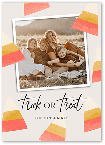 Candy Corn Halloween Card, Grey, 5x7 Flat, 100% Recycled Cardstock , Square, Whisper Gray