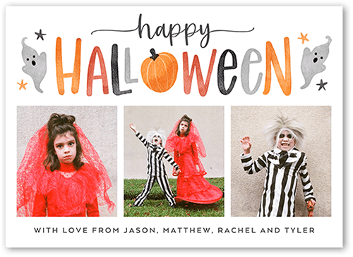 Spooky Friends Halloween Card, White, 5x7 Flat, Pearl Shimmer Cardstock, Square
