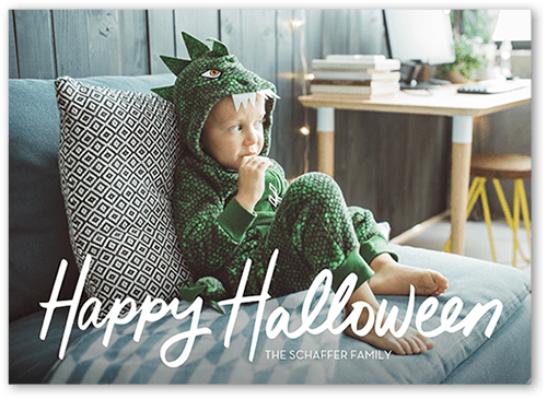 Happily Handwritten Halloween Card, White, 5x7 Flat, Luxe Double-Thick Cardstock, Square