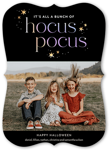 Hocus Pocus Halloween Card, Black, 5x7 Flat, Pearl Shimmer Cardstock, Bracket