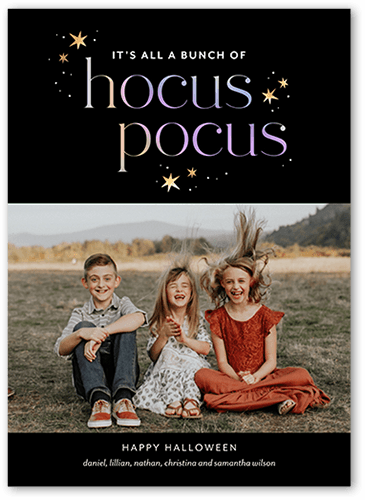 Hocus Pocus Halloween Card, Black, 5x7, Pearl Shimmer Cardstock, Square