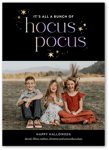 Hocus Pocus Halloween Card, Black, 5x7 Flat, Luxe Double-Thick Cardstock, Square