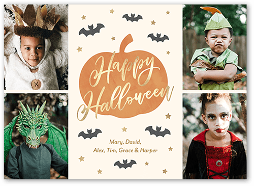 Whimsy Pumpkin Halloween Card, Beige, 5x7 Flat, Luxe Double-Thick Cardstock, Square