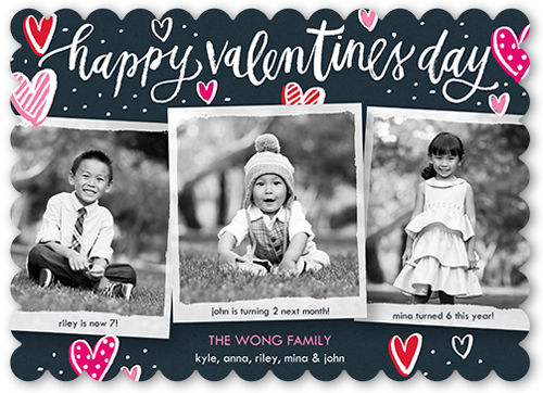 Charming Hearts Valentine's Card, Blue, 100% Recycled Cardstock , Scallop