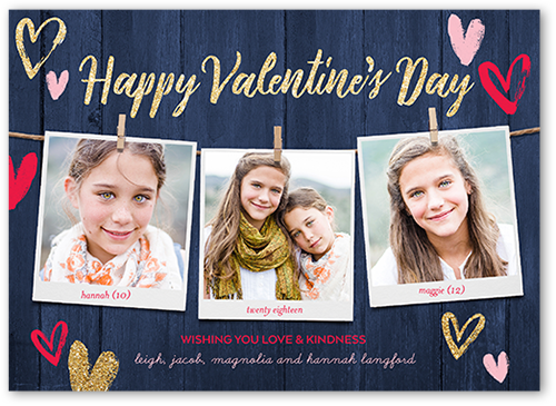 Rustic Wishes Valentine's Card, Blue, Pearl Shimmer Cardstock, Square