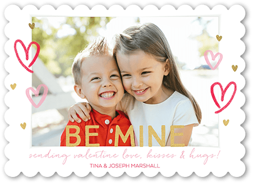 Be My Heart Valentine's Day Card, White, 5x7, Pearl Shimmer Cardstock, Scallop