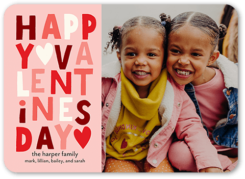 Stacked Affection Valentine's Card, Pink, 5x7 Flat, Matte, Signature Smooth Cardstock, Rounded