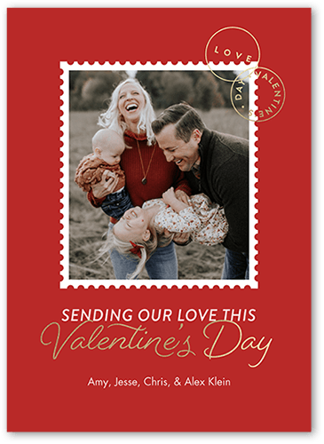 Sweet Stamp Valentine's Card, Red, 5x7, Luxe Double-Thick Cardstock, Square