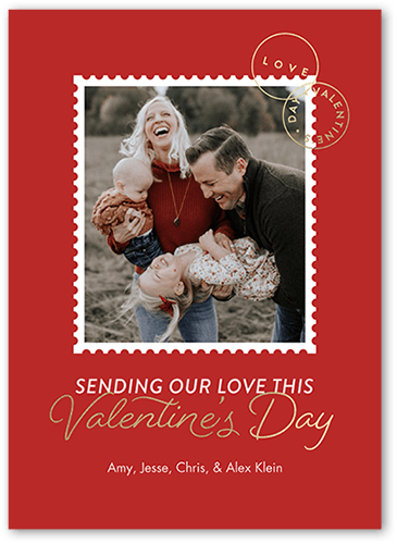 Sweet Stamp Valentine's Card, Red, 5x7 Flat, Luxe Double-Thick Cardstock, Square