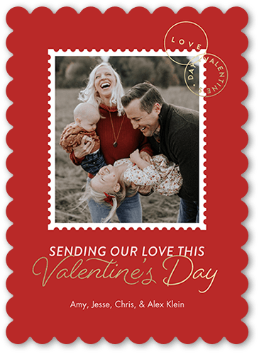 Sweet Stamp Valentine's Card, Red, 5x7 Flat, Pearl Shimmer Cardstock, Scallop