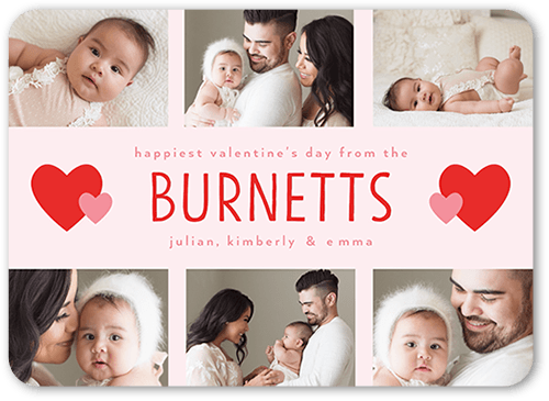 Hearty Wishes Valentine's Card, Pink, 5x7 Flat, Pearl Shimmer Cardstock, Rounded, Magnolia