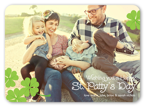 Four Leaf Clovers St. Patrick's Day Card, Green, Matte, Signature Smooth Cardstock, Rounded